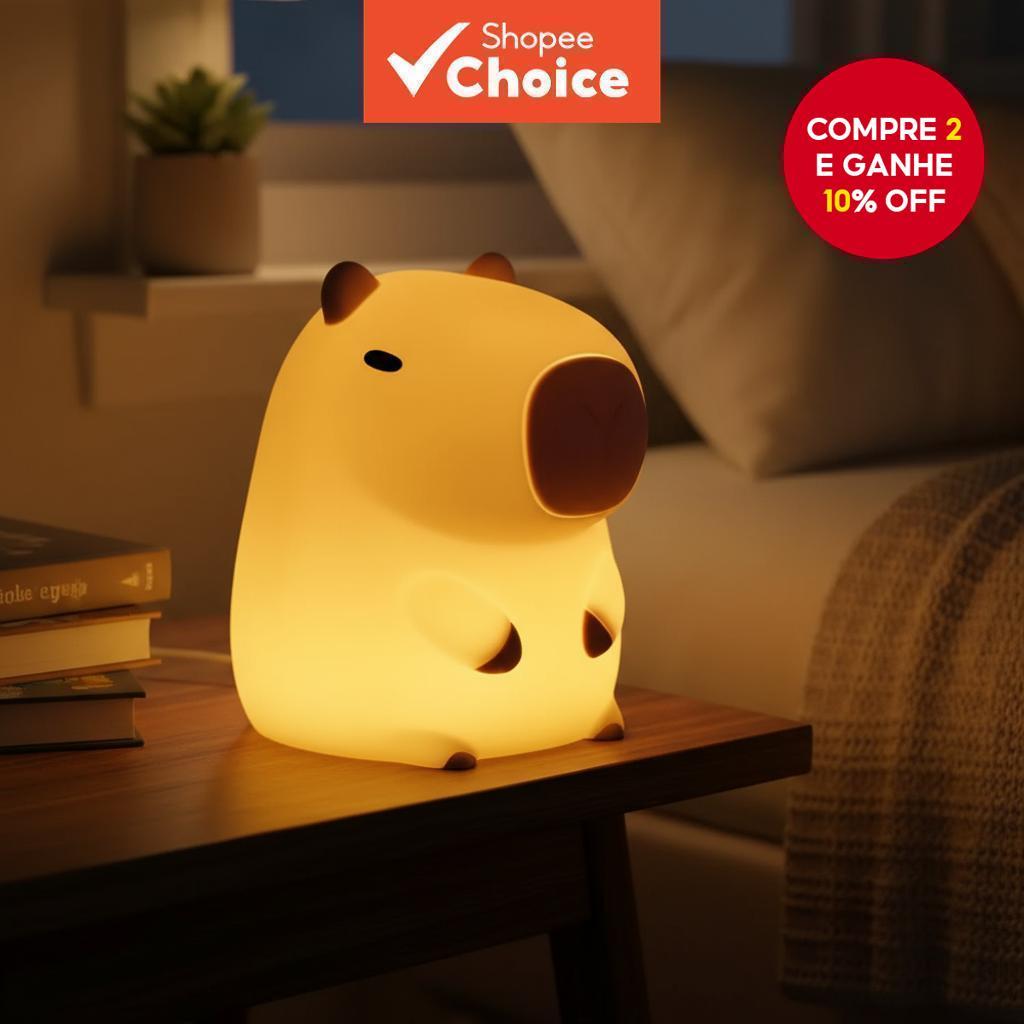 Imagem  Lâmpada Noturna Capivara PLA - Luz de Cabeceira Eco-Amigável Impressa em 3D para Ambiente Relaxante
