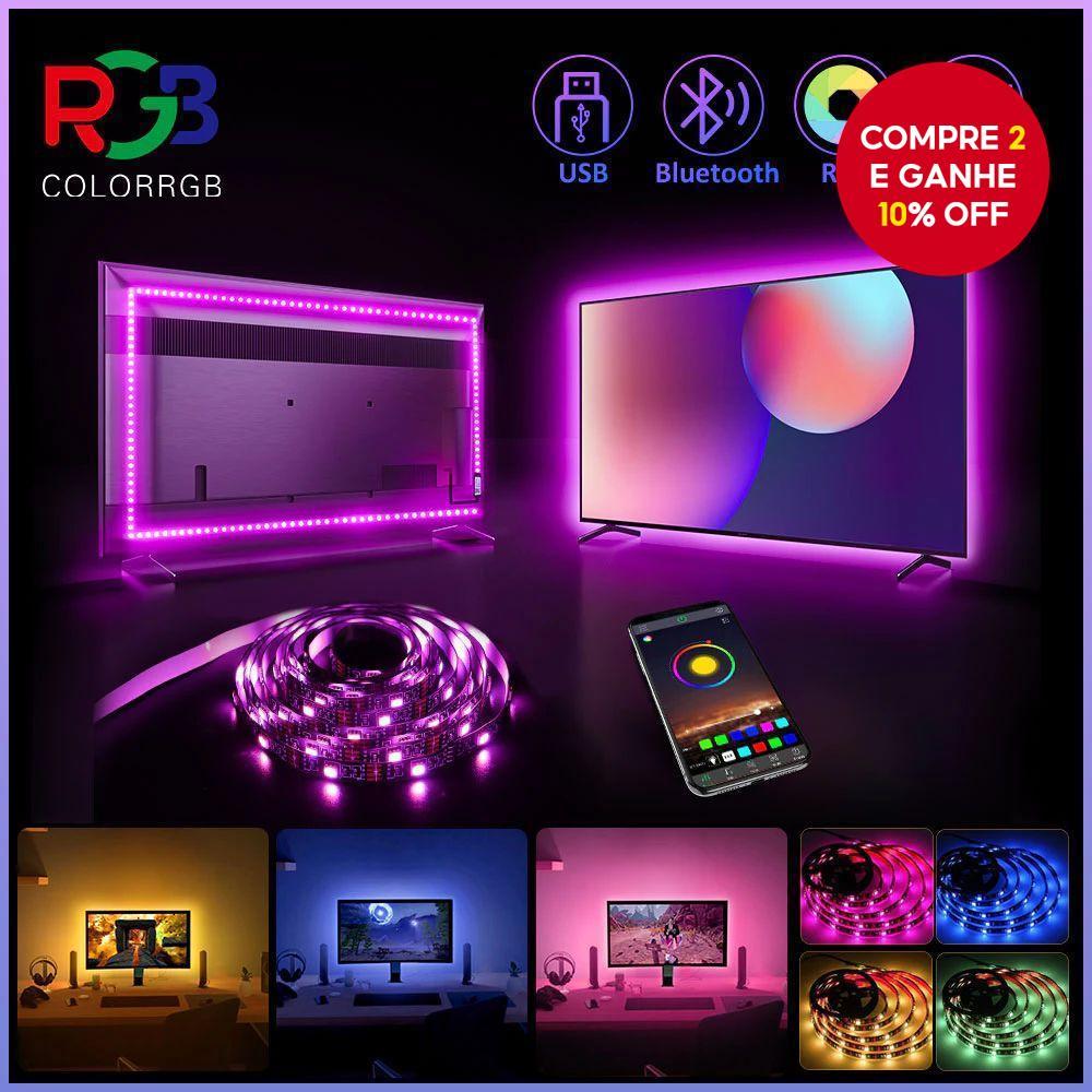 Fita de Luz LED sincronizada com música RGB para TV traseira 5W 5V USB alimentada, flexível, para casa, com controle em Oferta na Shopee