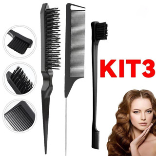Kit Profissional Para Cabelo 3 Peças – Pente de Cauda/ Escova Provocadora de Volume e Sobrancelha - WJ em Oferta na Shopee