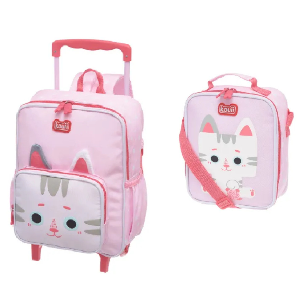KIT MOCHILA RODINHAS E LANCHEIRA GATINHA - KOUII