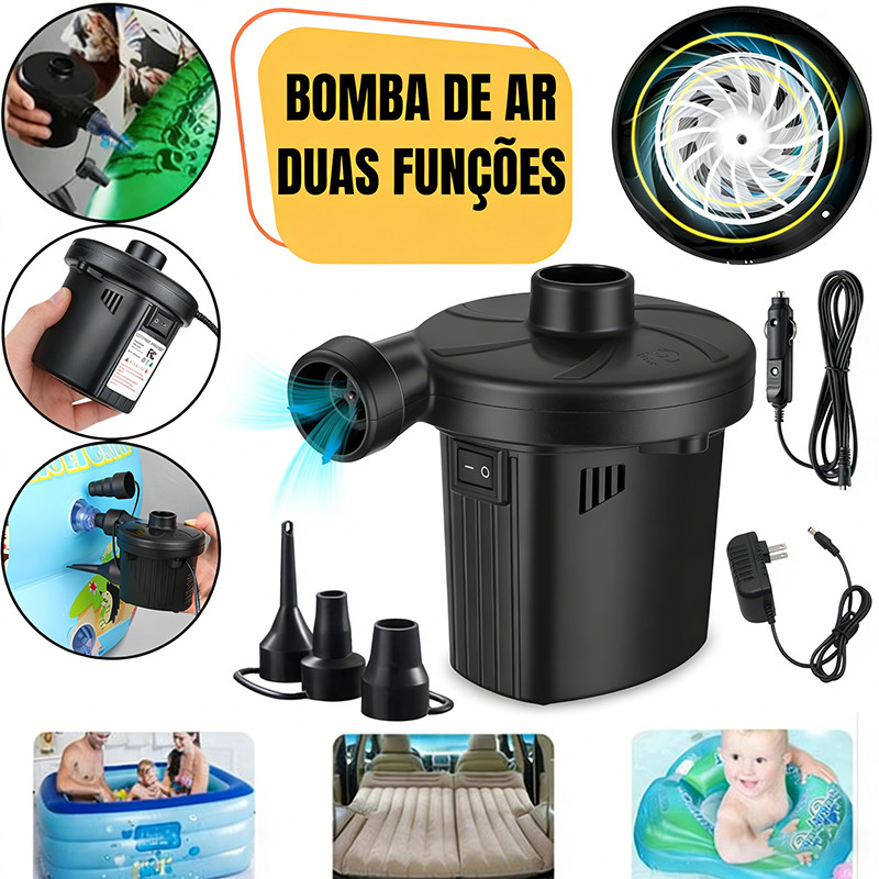 Bomba De Ar Elétrica Portátil Inflar Desinflar Dupla Função Com Carregador Veicula Para Colchões