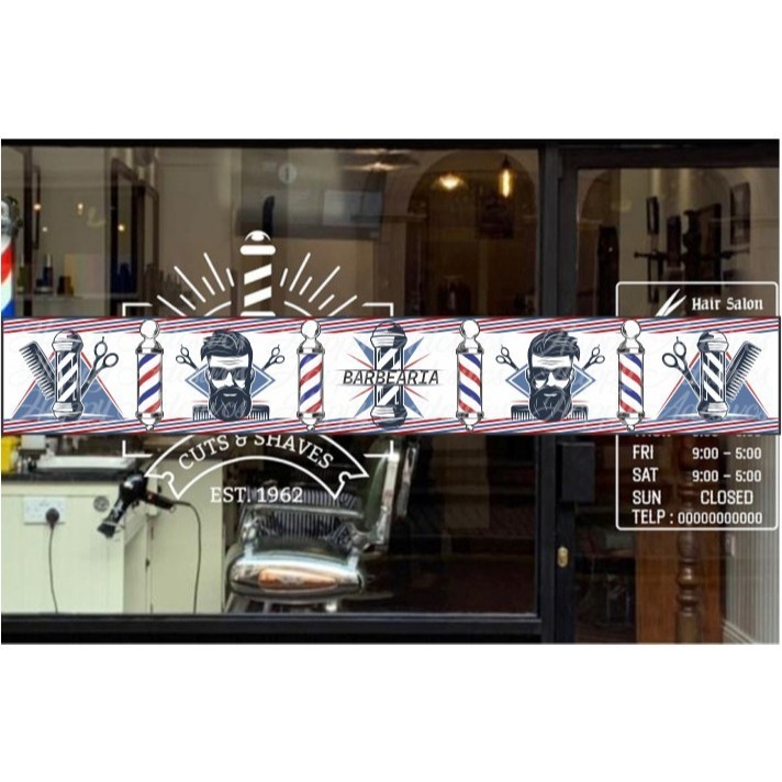 Faixa Adesiva Barbearia Vitrine BarberShop Salão Barbeiro Corte Adesivo Decoração Loja
