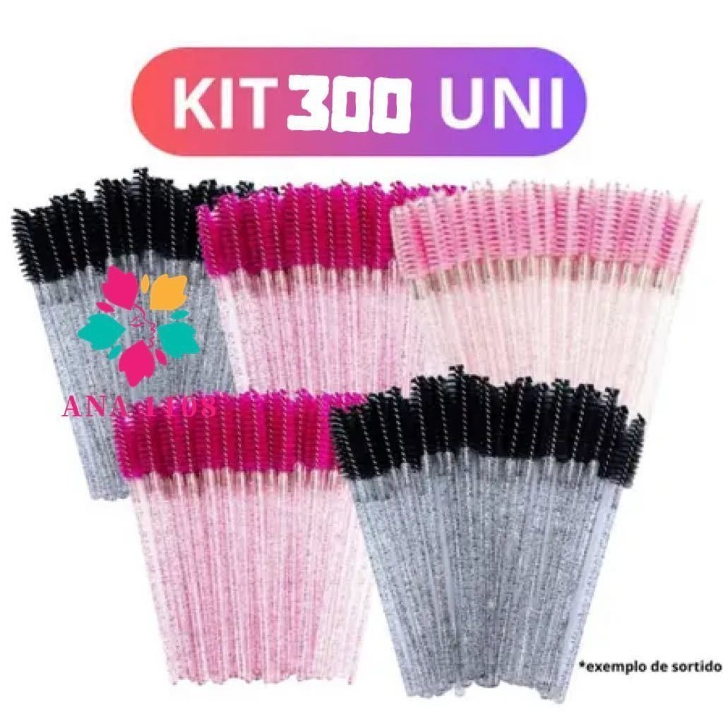ANA1108 KIT 300 unidades Escovinhas com glitter e sem Glitter Extensão de Cílios e sobrancelha em Oferta na Shopee