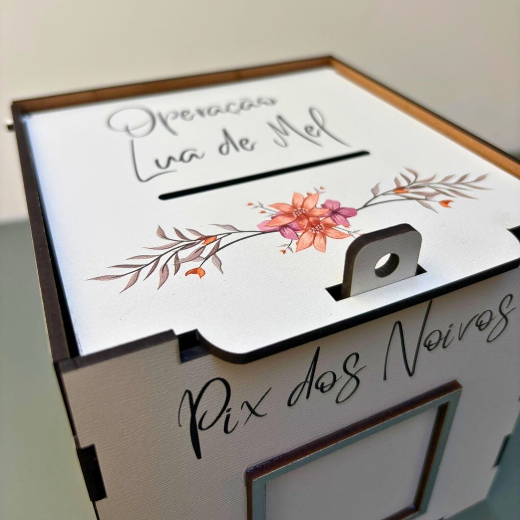 Caixa Cofre PIX Casamento – Urna Corte da Gravata MDF Branco