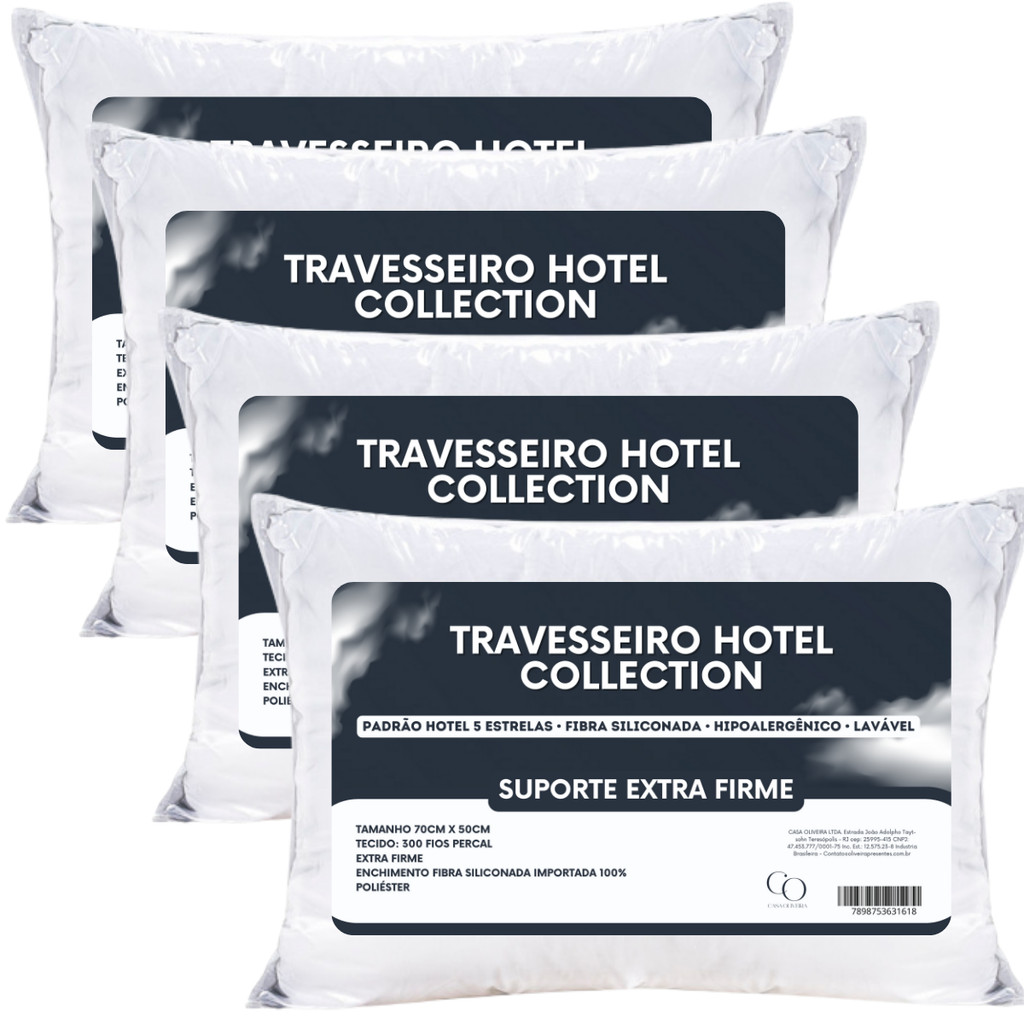 Kit Travesseiro Extra Firme Hotel Collection Premium Antialergico 70x50cm Fibras Siliconadas Luxo em Oferta na Shopee