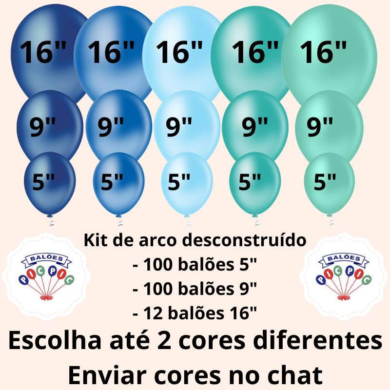 Kit 212 Balões 5" + 9" + 16" - Balão Bexiga Redondo Liso - Pic Pic - Ideal Para Arco Desconstruído