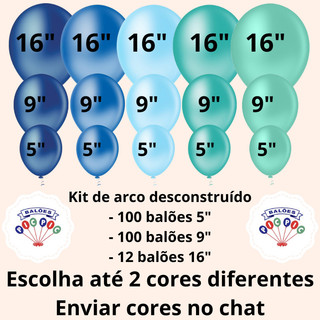 Kit 212 Balões 5" + 9" + 16" - Balão Bexiga Redondo Liso - Pic Pic - Ideal Para Arco Desconstruído