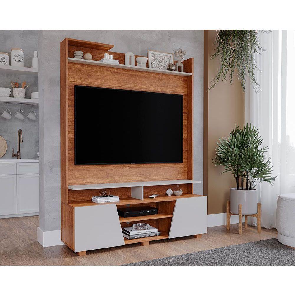 Rack Bancada c/ Painel p/ TV até 55 Pol Master 2 Prateleiras e Pés 135x183cm Cinamomo/Off White - Permóbili
