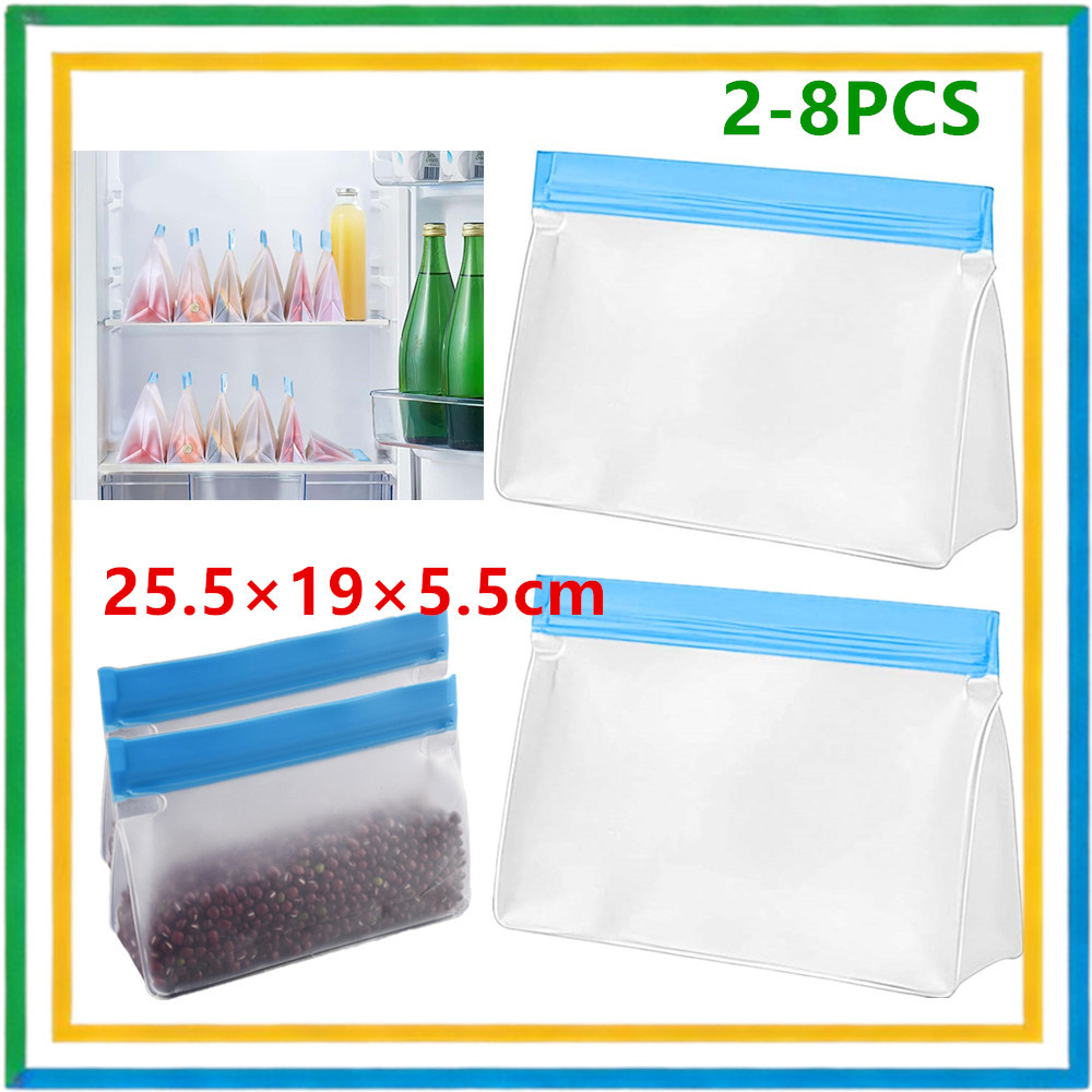 Saco Vertical reutilizável para alimentos, 2-8 unidades, saco para Freezer PEVA, carne desenvolveda