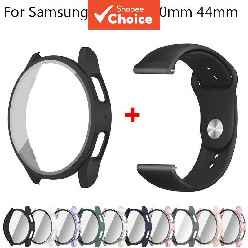 Vidro Temperado + Capa + Alça Para Samsung Galaxy Watch 7 6 4 5 40mm 44mm Pulseira De Silicone + Protetor De Tela 2 Paco