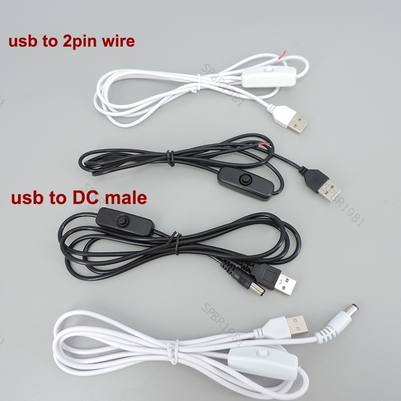 Fio De Fonte De Alimentação Macho DC 5V USB Com Cabo De Extensão De Interruptor De Botão Liga/Desliga 501 Para Tiras De