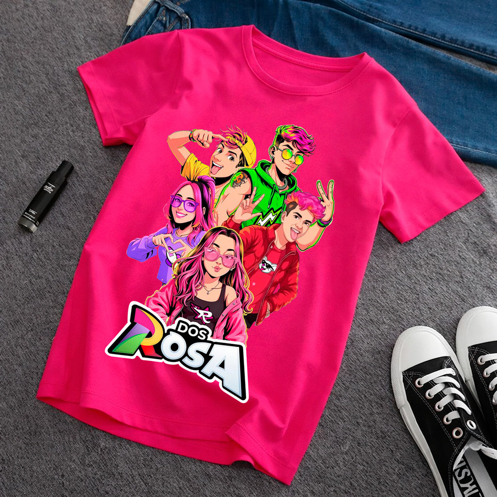 Camiseta Infantil Juvenil do Grupo dos Rosa Desenho da Emili Vick e Novo Elemento Diversas Cores Turma toda