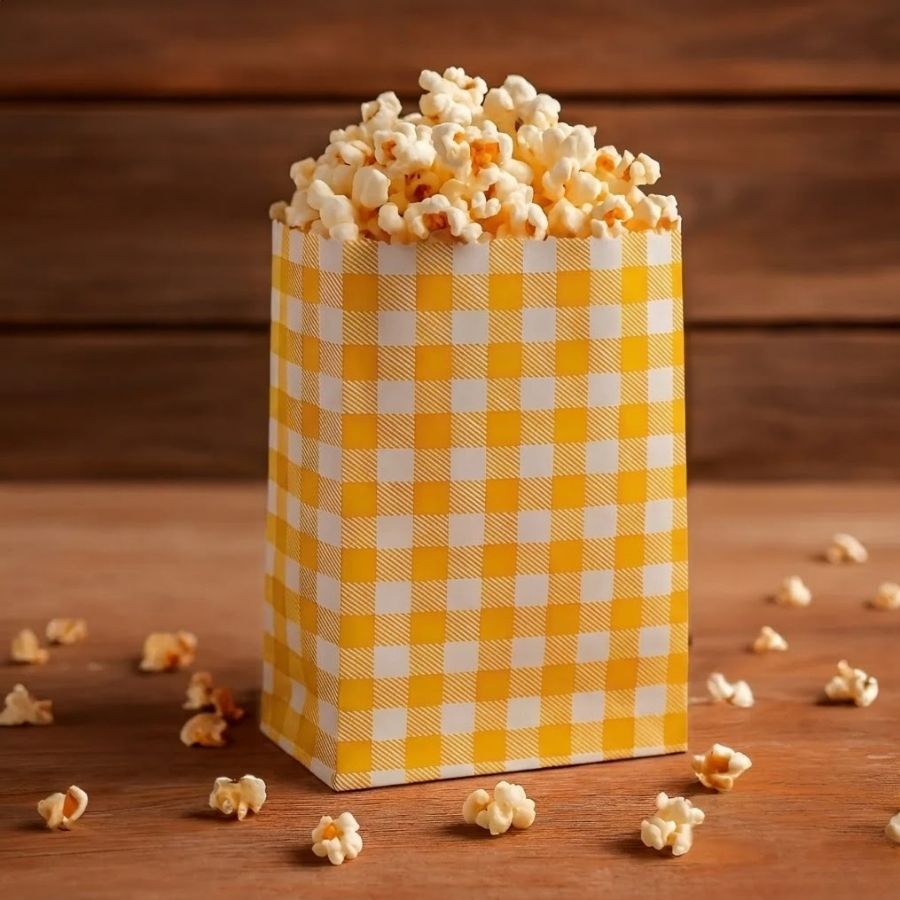 Saquinho de Papel Para Pipoca ou Hot Dog Xadrez - Amarelo - 14cm - 50 unidades - Rizzo