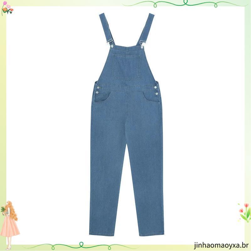 Jardineira Jeans Plus Size Calça Cintura Alta Macacão Pantalona Wide leg