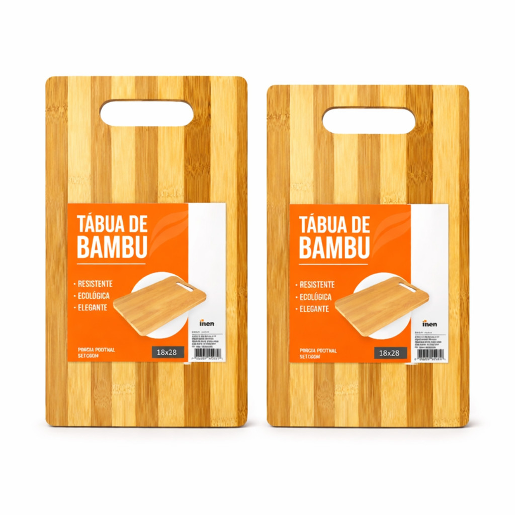 Kit com 2 Tábuas de Corte em Bambu Durável Ecológica e Prática 28x18
