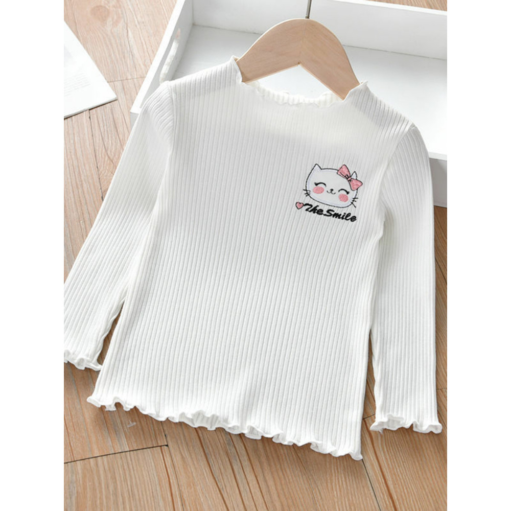 Meninas algodão camisa de fundo primavera outono novo estilo crianças manga comprida camiseta menina bebê moda magro-aju