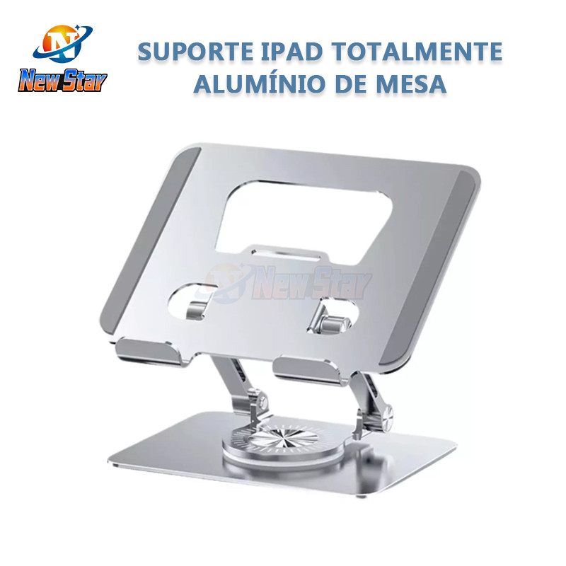 New Star Suporte iPad Totalmente Alumínio de Mesa Base Rotatória Ajustável Dobrável 360º Para Tablets Mac