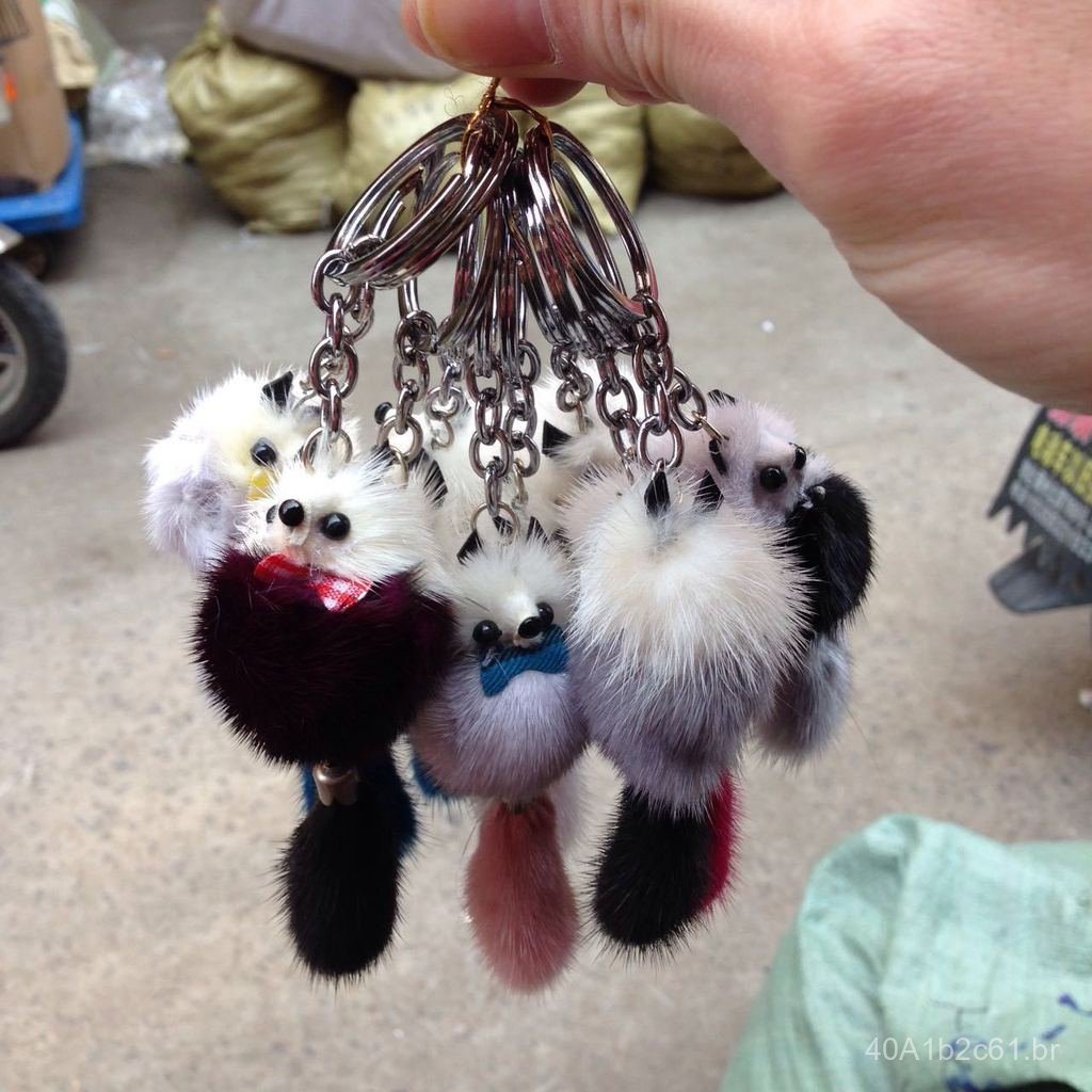 Pingente de Bolsa em Pelo de Raposa Fofa, Acessório de Chaveiro para Carro, Charm de Telefone em Pelo Real