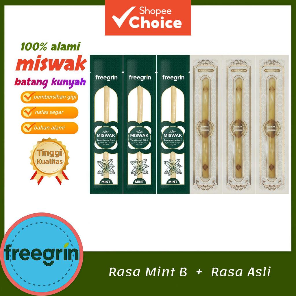 Freegrin Miswak Kit com 4: 2 Menta + 2 Cravo | 3 Menta + 3 Palitos Originais