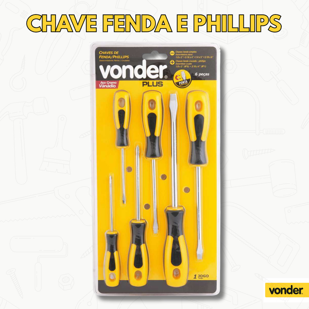 Jogo de Chaves de Fenda e Phillips 6 Peças - Vonder Plus