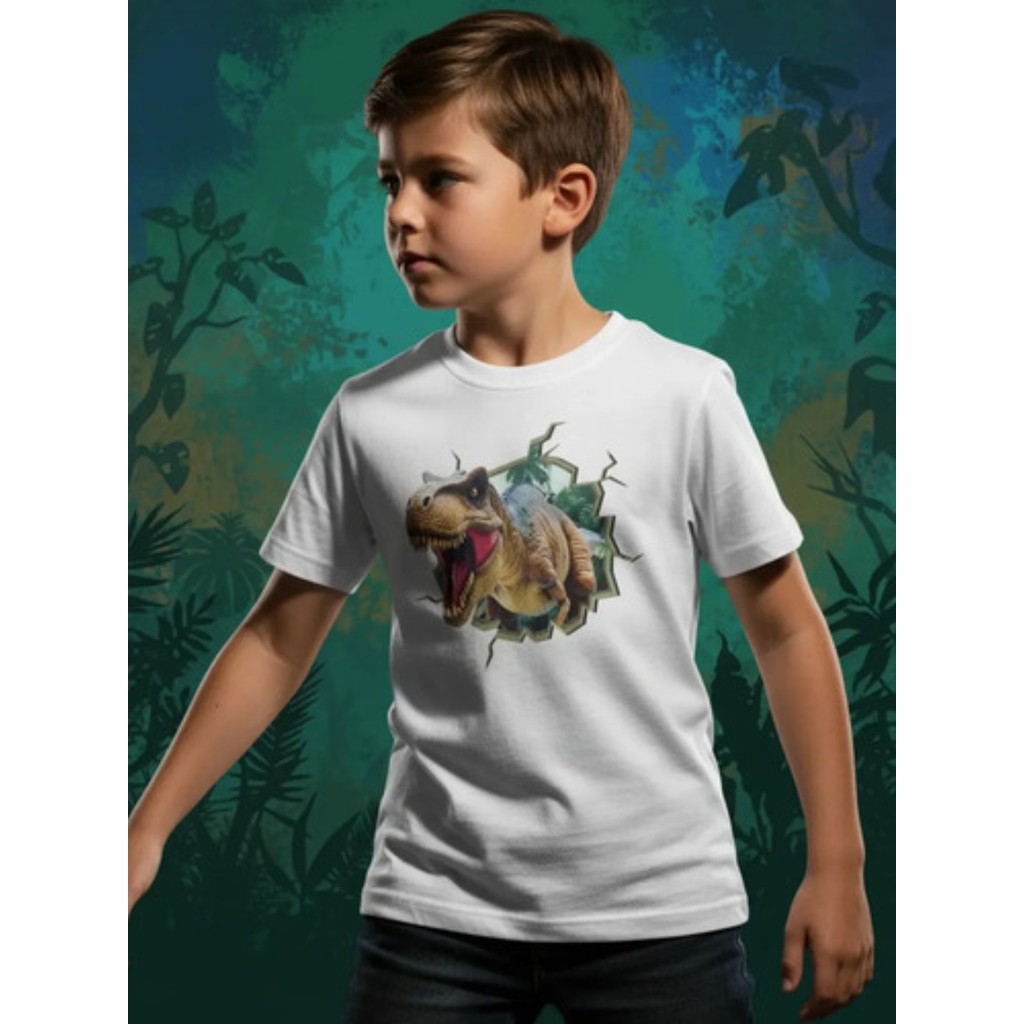 Camiseta Infantil Estampa Dinossauro Grande X Rex Radical