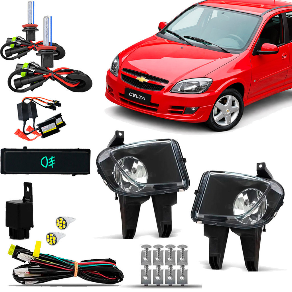 Kit Farol Milha Neblina Farolete Auxiliar Cibie Completo Celtinha Celta Prisma 2012 13 14 15 Botao Original Xenon 8000K