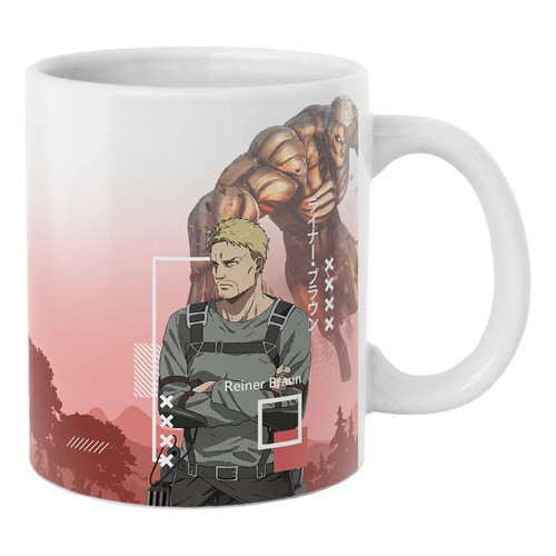 Caneca Attack On Titan Reiner   Oz Xicara Em Porcelana 330ml