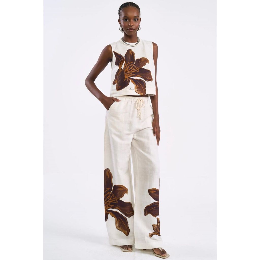 Blusa Cropped Colcci Off White Estampa Floral Linho