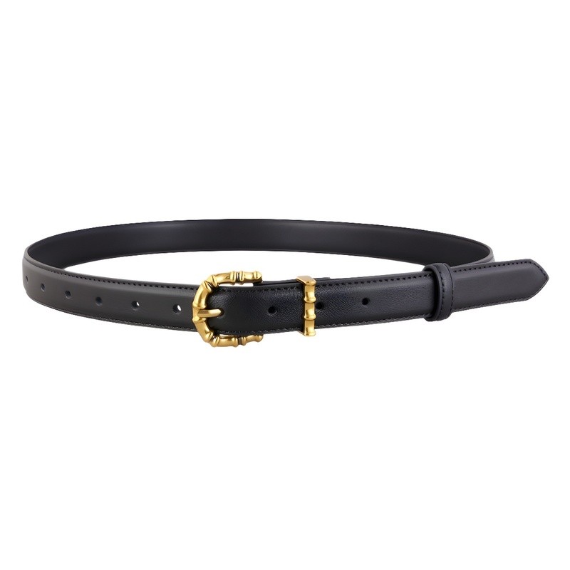 Cinto de couro genuíno feminino estilo bambu pino fivela simples All-Match espartilho cinto com saia Jeans cinto pronto