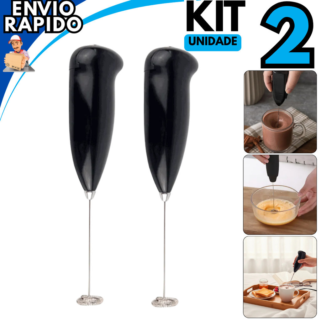 Kit 02 Mixer Misturador De Bebidas Elétrico Mini Mixer Café Leite Suco Milkshake Portátil Bate Ovos Utensílio Cozinha
