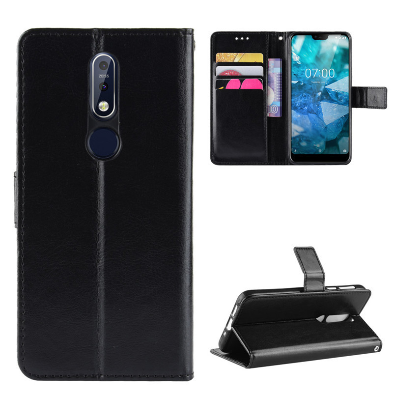Adequado para nokia 7.1 capa protetora nokia 7.1 Crazy Horse padrão capa de couro cartão de visita tipo Flip capa protet