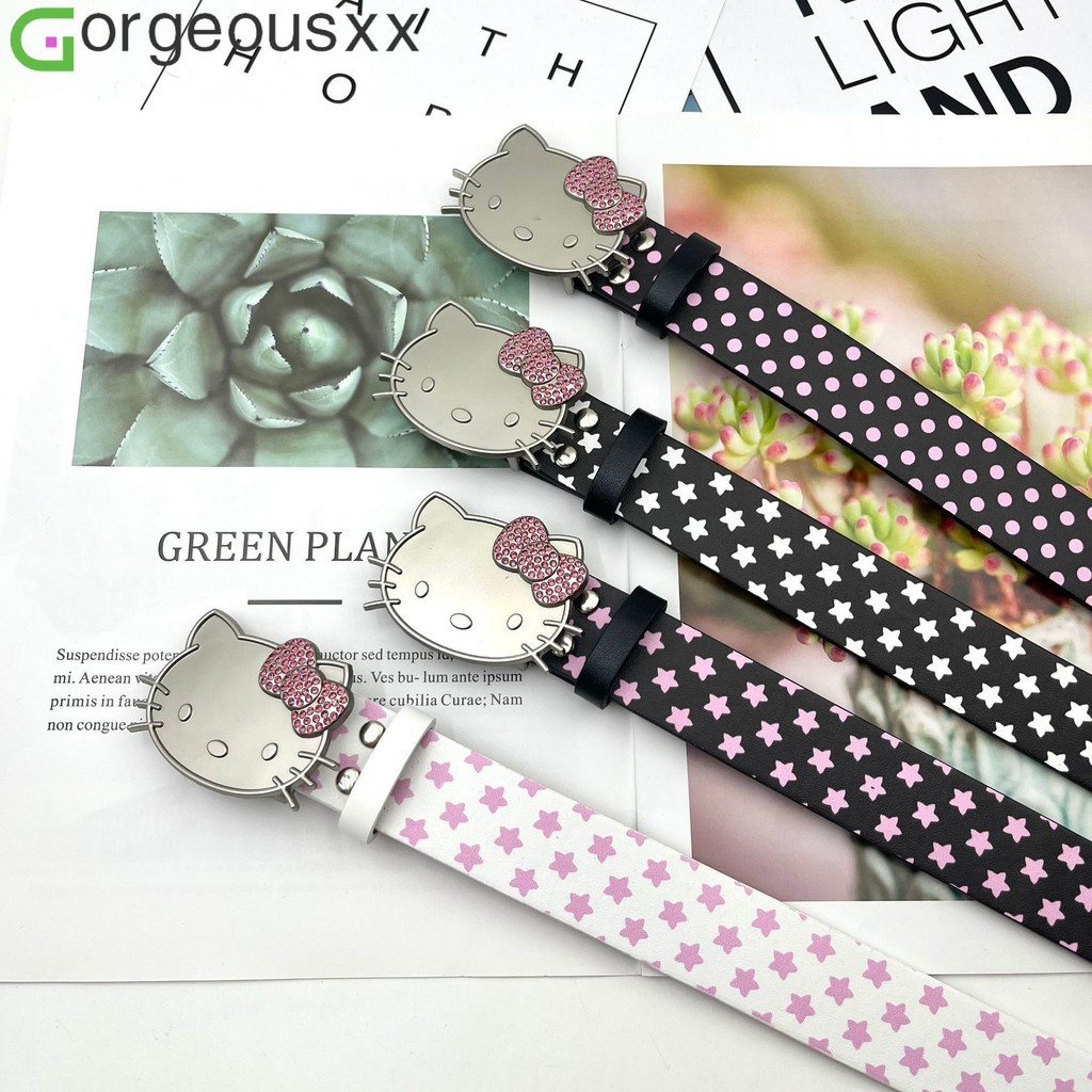 [Gorgeousxx] Nova Tendência Estrela Bolinhas Padrão Hellokitty Fivela Cinto Para Mulheres Acessórios Jeans Y2K