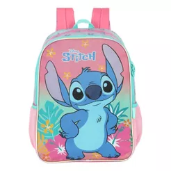 Mochila Escolar Infantil Stitch Com Bolsos Laterais