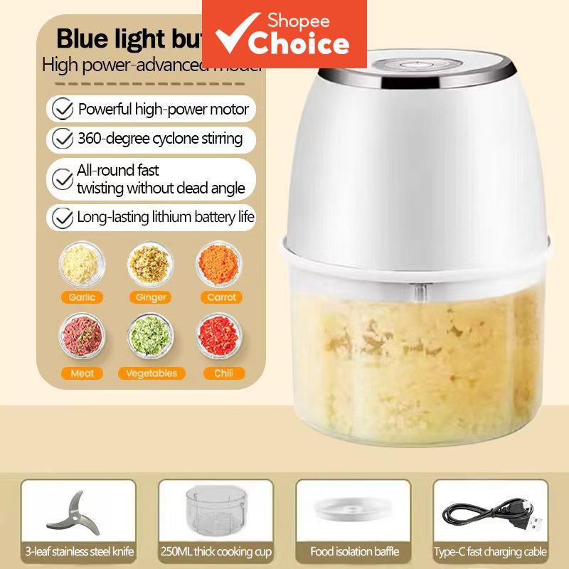 Picador de alho elétrico, mini picador de legumes portátil, moedor de alho 250ML, cortador de cebola, liquidificador de