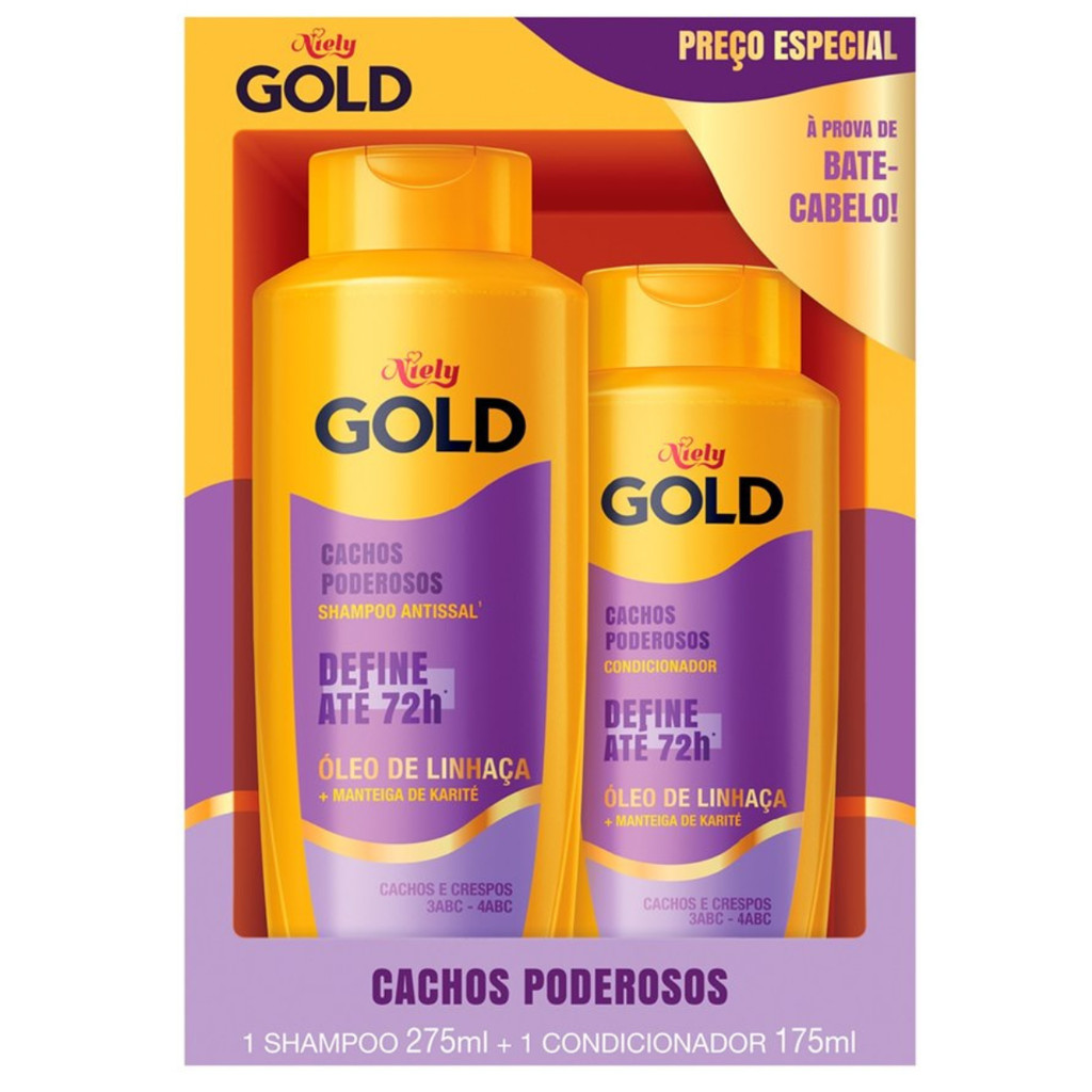 Shampoo e Condicionador Niely Gold Cachos Poderosos Óleo de Linhaça + Manteiga de Karité em Oferta na Shopee