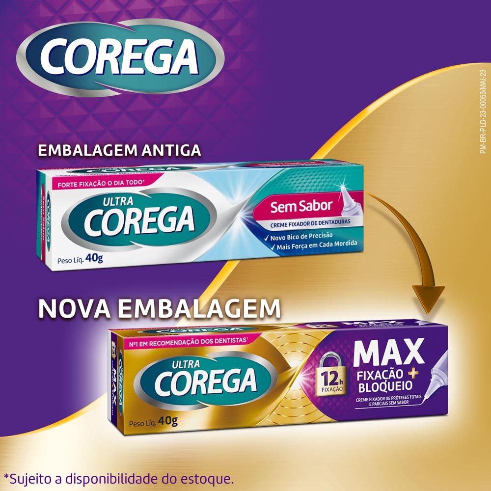 Detalhes do Corega Ultra Creme Fixador de Dentadura Max Fixação e Bloqueio 40g