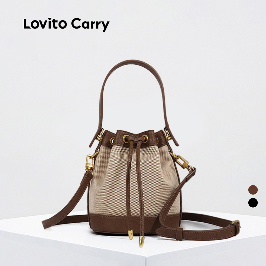 (Lovito Carry) Bolsa Saco Casual Lisa com Aplicação de Tecido LFAR9087 em Oferta na Shopee