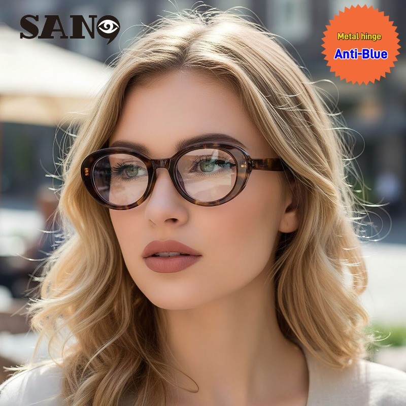 Pronto Estoquecod (San9) Moda Coreana Nova Armação Pequena Olho De Gato Oval Anti-Azul Óculos Femininos