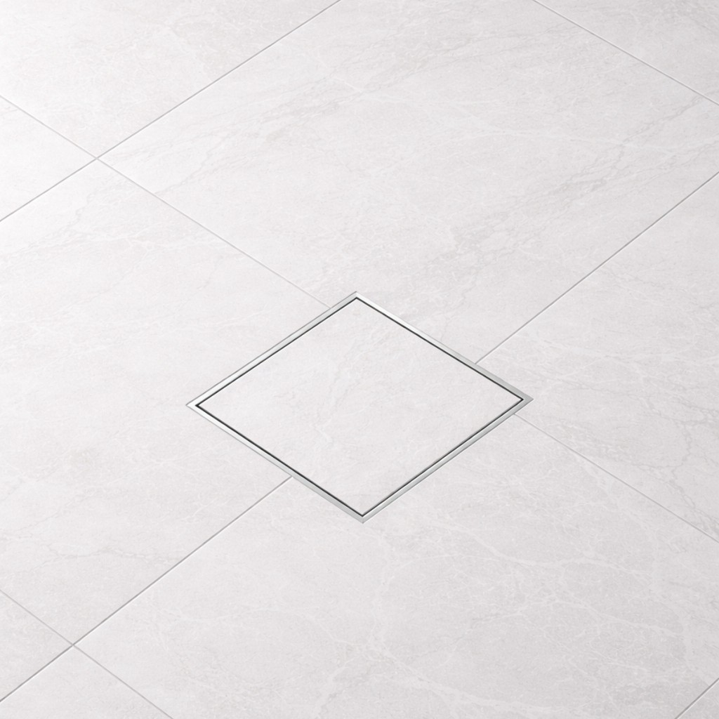 Ralo Invisível Oculto Linear 15x15  Seca piso Porcelanato com grelha Branco ABS c/ Encaixe Universal