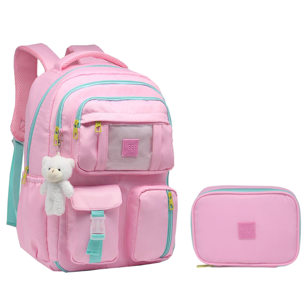 Kit Mochila Escolar Costas Juvenil Chaveiro Urso Abertura 180º Estojo