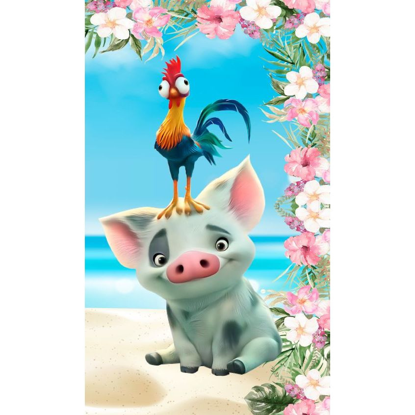 Painel De Festa Moana Bichinhos E Moana Barco Retangular 2x1m Tecido Sublimado