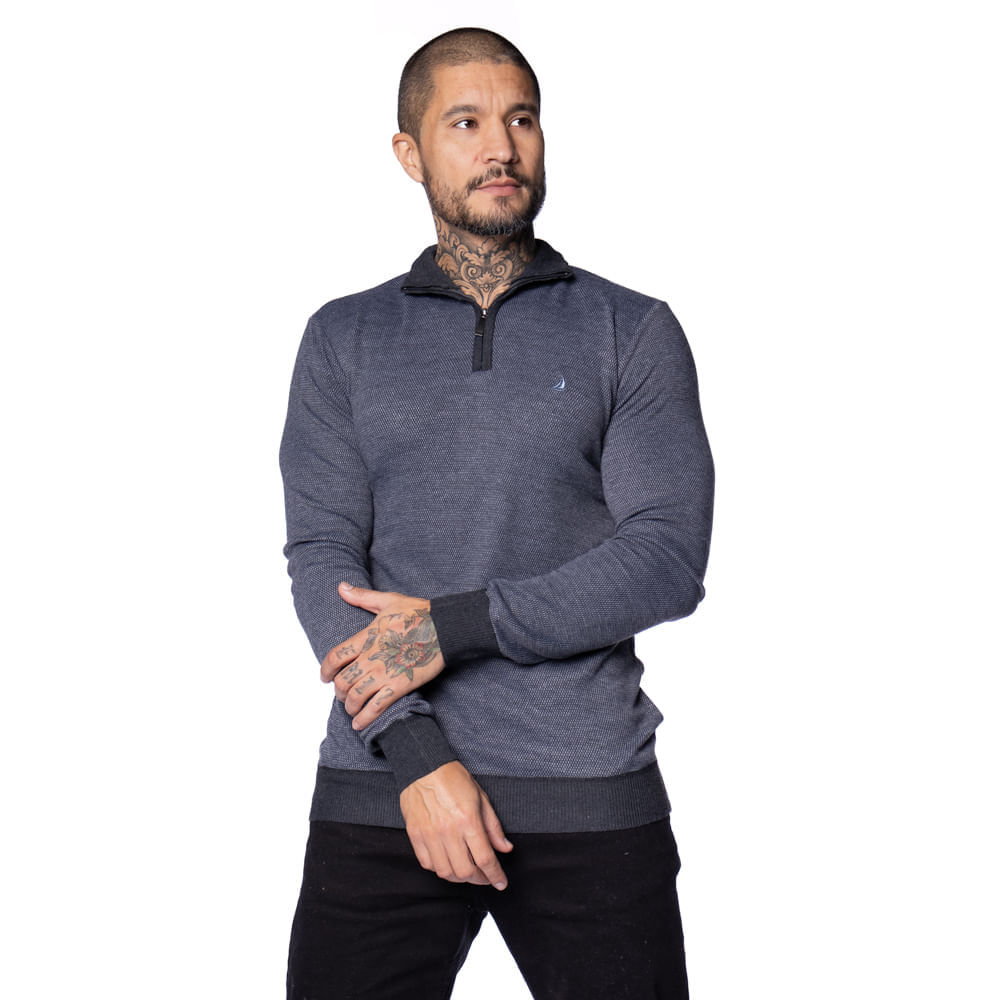 Suéter Masculino Balboa Gola com Zíper Mesclado Preto em Oferta na Shopee