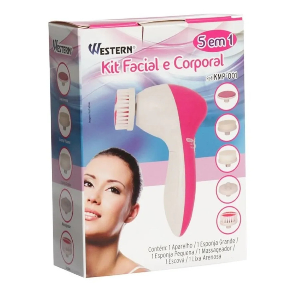 Escova Limpeza Facial Kit 5 em 1 Esfoliação Suave Massageador Elétrico Corpo e Rosto