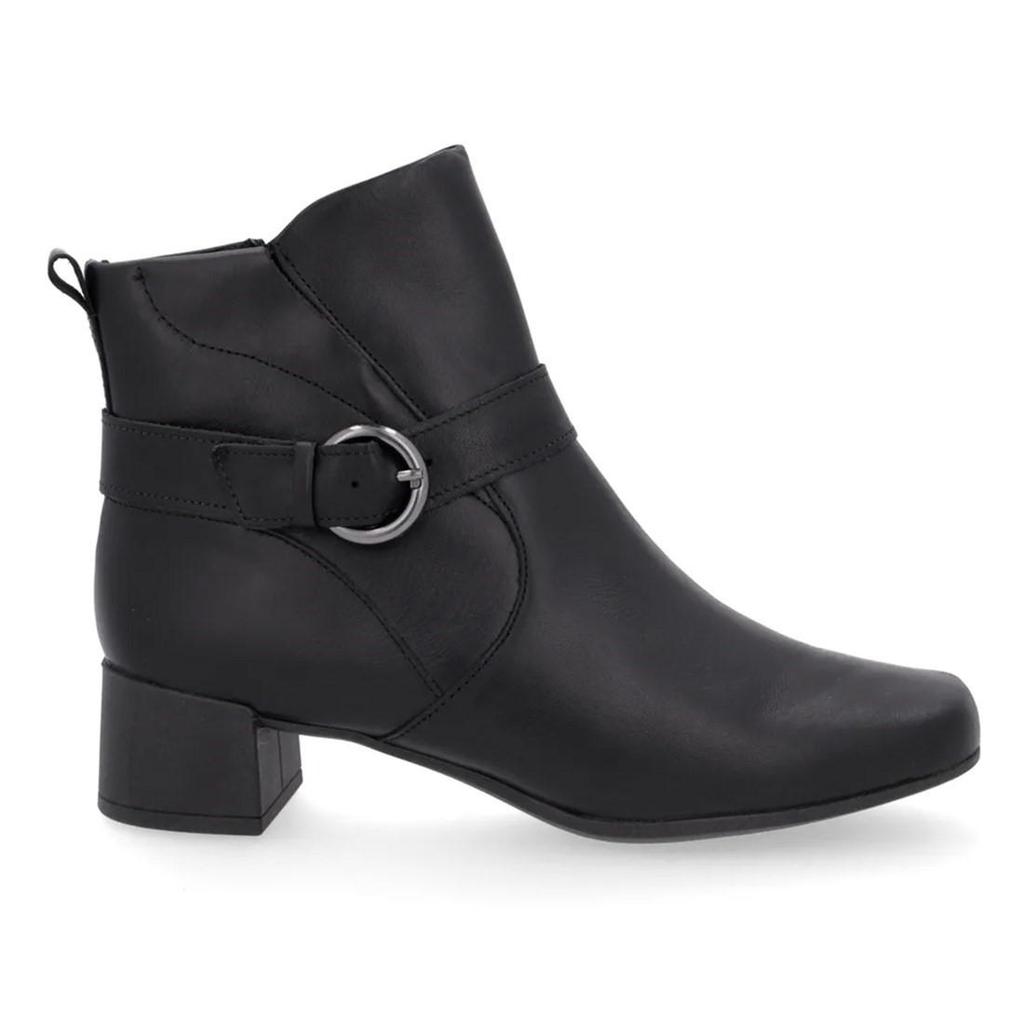 Bota Usaflex Feminina Em Couro Salto Bloco Cano Curto Fivela AL1102