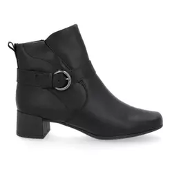 Bota Usaflex Feminina Em Couro Salto Bloco Cano Curto Fivela AL1102