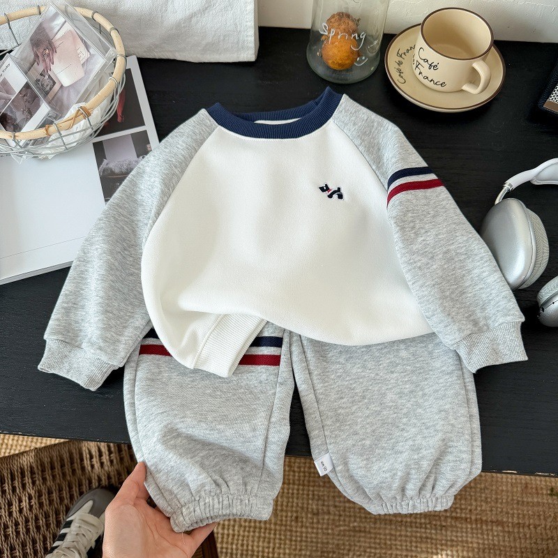 Primavera Outono Crianças Pulôver Roupa Bebê Meninos Meninas Listra Cor Bloqueando Mangas Compridas + Calças 2 Pçs Conju