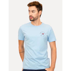 Camiseta Tommy Hilfiger Original Masculina Roundle Logo Chest Azul Claro
