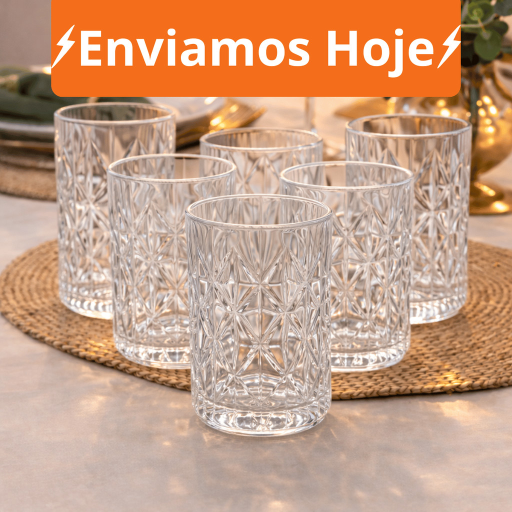 Jogo ate 12 Copos Baixos Diamond 300ml Vidro Grosso Diamante Luxo em Oferta na Shopee