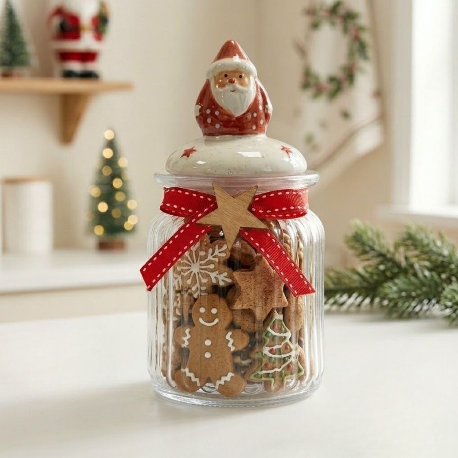 Pote Decorativo de Vidro de Natal - Papai Noel - 15x9cm - 300mL - 1 unidade - Rizzo