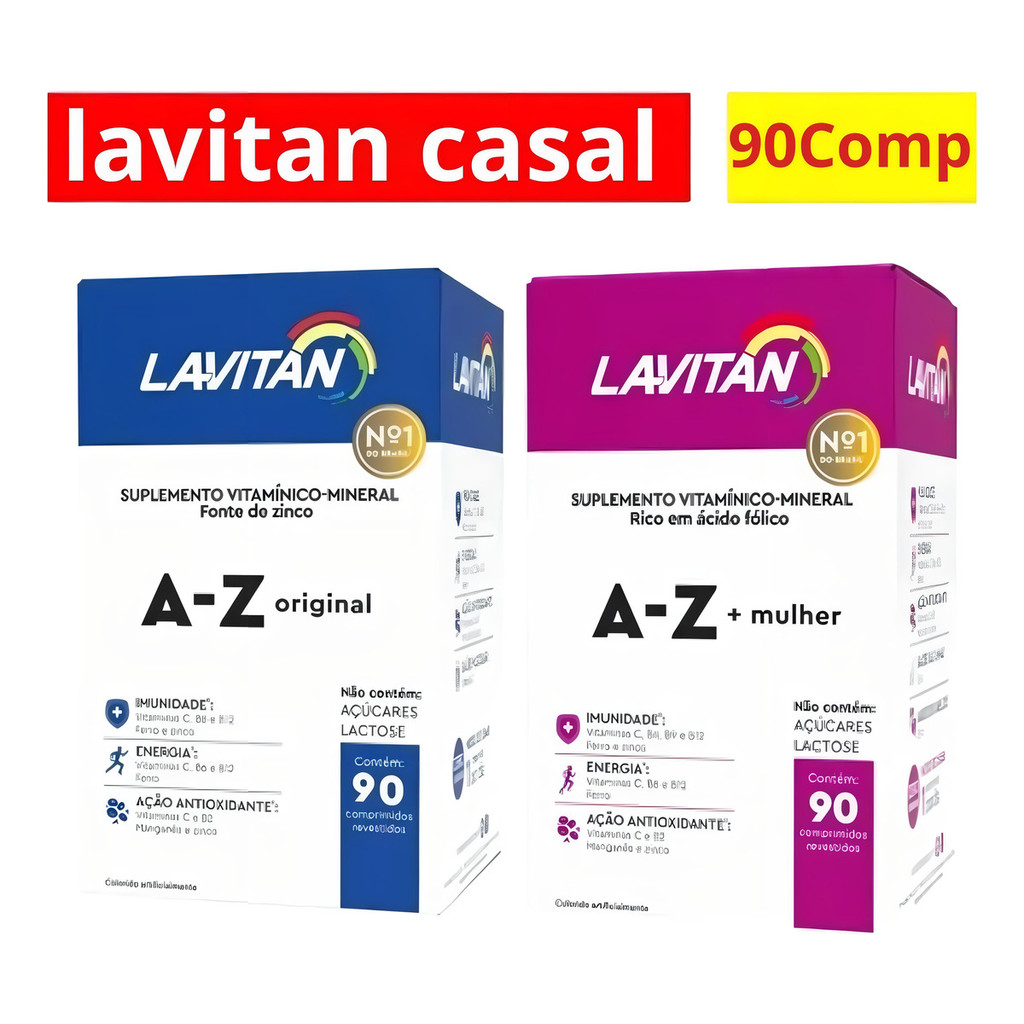 Kit Lavitan Casal A-z Homem E Mulher Com 90 Comp 180 Comprimidos em Oferta na Shopee